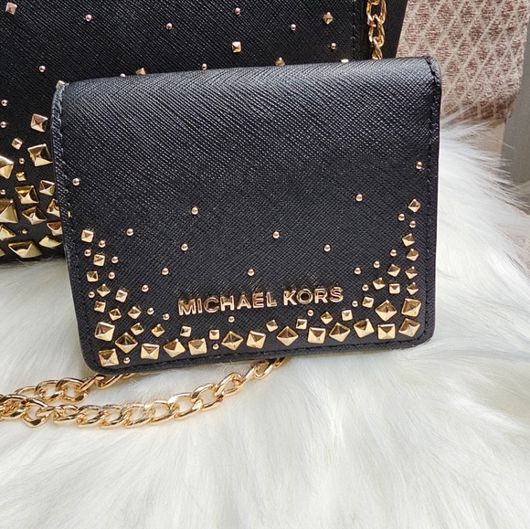 Gorgeous Black & Gold Studded MK Handbag SET - Picture 3 of 13